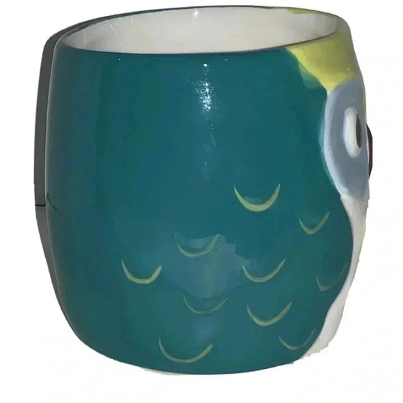 Vintage Owl Hand Painted Coffee Tea Soup Hot Chocolate Mug Green - Picture 2 of 8